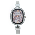 Elegant women's quartz watch featuring an oval dial with rhinestone bezel and silver mesh strap - Coffee