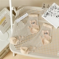 Sheer mesh ankle socks in beige with cute cartoon bear pattern and floral details - One Size / Heel Bear Beige