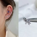 S925 silver ear bone stud with blue heart and clear cubic zirconia in flower design - EGD41 Blue Heart Zirconia