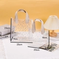 Borse tote trasparenti in PVC con stelle laser e manici in ecopelle in due dimensioni - Stile Stella Piccolo Beige / Senza Fiocco