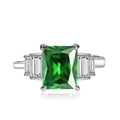 Elegant emerald-cut green gemstone ring with side baguette zircons in silver finish - Adjustable Open / Green Zirconia
