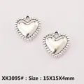 Silver heart alloy pendant with beaded edge for DIY jewelry making 15x15x4mm - XK3095# (Thick Heart)