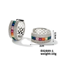 Macro detail of rainbow gemstone hoop earrings with micro-paved cubic zirconia accents - Silver (E02889-1)