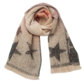 Detail shot of beige boucle yarn scarf featuring grey star patterns and orange accents - 05# Pink Orange Black