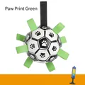 Green paw print interactive dog soccer ball with nylon grab tabs and hand pump set - 18cm / Green Paw Print