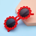 Kids flower sunglasses with red sunflower petal frames and dark round lenses - Red