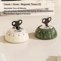 Mechanical kitchen timer set in cream and green, 60-minute magnetic dial with metal knob - 2 Pcs/Set / Cream + Green