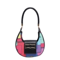 Modische Hobo-Halbmondtasche mit einem lebendigen, bunten geometrischen Patchwork-Muster - Schwarz