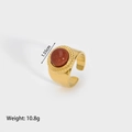 Détail d'une bague réglable en acier inoxydable or 18K avec pierre de sable de 1,55cm - Ouvert Réglable / Style Pierre de Soleil (YYR023100-R)