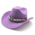 Detail of purple faux suede cowboy hat featuring turquoise studs and braided leather band - M (56-59cm) / Taro Purple Suede