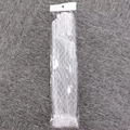 Detailed view of white lace bridal gloves in transparent hanging plastic packaging - 43CM White Long Tulle/Full Finger