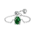 Adjustable silver chain ring with oval green zircon stone in a high-polished finish - Adjustable / Silver-Oval-Green Stone