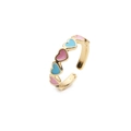 Verstellbarer goldener Herzring mit rosa und blauem Emaille für Damen im süßen Stil - Blau Rosa / Einstellbar Offen
