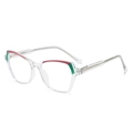 Occhiali anti-luce blu trasparenti con strisce rosse e verdi dallo stile rétro - Lente Trasparente Anti Luce Blu / Bianco Trasparente (Strisce Rosso Verde)