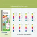 Animal World watercolor painting kit for kids with 12 drawing pages and a brush - Animal World (Includes 1 Brush)
