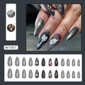 Kit de faux ongles gothiques d'Halloween avec mariée vampire, toile d'araignée et paillettes - W1007 Style Anime Cool (Type Colle)
