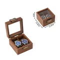 Brown wood grain double watch display box with transparent window and metal clasp - 2-Slot Black Walnut