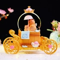 Golden carriage crystal ball music box with capybara figures and glowing snow features - MA Large 100 Snowfall + Inner Rotation + Light / 2432 Pink Umbrella