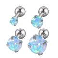 Set of 4 stainless steel stud earrings with blue opal stones in 4 claw prong settings - Blue Opal