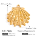 Polished 18K gold plated stainless steel scallop shell charm pendant with detailed dimensions - Gold Texture Shell Pendant (PJ91712G)