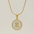 18K gold stainless steel snake chain necklace featuring white shell letter E pendant - Letter E