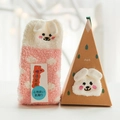 Roze polka dot koraalvlies sokken met konijnenoren en een luxe geschenkverpakking - Volwassene (Geen geschenkdoos) / Roze varken
