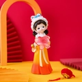 Chinese style girl ornament with lion hat and pink butterfly in resin finish - Style B145 Small Butterfly