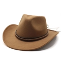 Close-up of camel felt fedora hat featuring a woven brown band and vintage wool texture - M(56-58cm) / Light Coffee