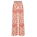 Ethnic high waist wide-leg trousers with red and white geometric tribal patterns - Pants