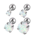 Set of 4 stainless steel screw back stud earrings with opal and 4-prong setting - White Opal