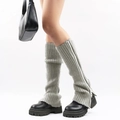 Grey knitted leg warmers with silver metal zipper detail in Y2K punk style - One Size / Light Gray