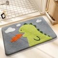 Cartoon green dinosaur plush bathroom mat with grey background and soft flocking texture - 40*60cm / Charmander