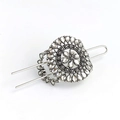 Detail shot of vintage silver flower hair stick with crystal rhinestones on white background - White Rhinestone Antique Silver
