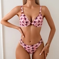 Three-piece pink tie-dye bikini set with adjustable triangle top and cutout bottoms - Dark Pink Bikini