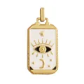 Golden tarot style pendant with evil eye and celestial charms in white enamel finish - M801154-White