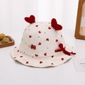Cappello da sole per neonata con cuori rossi e fiocco, morbido cotone per autunno 2025 - 48cm (6 Mesi-2 Anni) / Borgogna