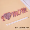 Pink rhinestone I Love Mom cake topper with white sticks for Mother's Day decor - Felt Rhinestone I Mom Heart Solid (5 Pcs) / Pink