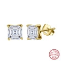 Detailed macro of gold S925 sterling silver stud earrings with square zircon stones - Gold 6*6mm (1ct)