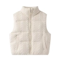 Women's cream-white cable knit quilted vest with stand collar and zipper closure - XS / Off White