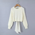 Chic cable knit backless sweater with elegant bow-knot ties in creamy off-white - S / Off White