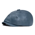 Grey-blue PU leather newsboy cap with premium texture and six-panel stitching design - Adjustable / Haze Blue