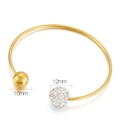 Gouden open armband met gepolijste 10mm stalen bal en 12mm kristallen pavé bal - Gouden Grote Dubbele Bal Stijl (KB149674-Z)