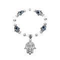 Kleurrijke kralenarmband met Hamsa-handbedeltjes en helder gefacetteerde kralen - Antiek Zilver (M-748)