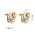 Detailed views of gold flower baroque pearl clip earrings with size and weight specs - Chrysanthemum