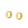 Minimalistische goldene Huggie-Ohrringe mit Zirkonia, Paaransicht auf weißem Hintergrund - JQH0188 Minimalistische Huggie / Gold