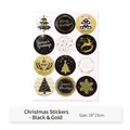 12-pack black and gold Christmas stickers for gift wrap with deer and trees - Christmas Sticker - Black/Gold