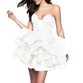 Short white strapless cocktail dress with layered ruffles and sequined lace bodice - US Size 2 (S) / Pure White