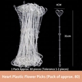 Porte-cartes transparents en forme de cœur pour bouquets, tiges plastiques de 31 cm - Pique en Plastique Forme Cœur / Env. 80 Pcs/Paquet