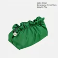 Green ruched cosmetic bag with pearl pendant, cloud pleat design, 21x12x13cm - Green
