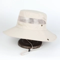 Detail of beige outdoor sun hat showing breathable mesh band and windproof cord - Adjustable / Beige